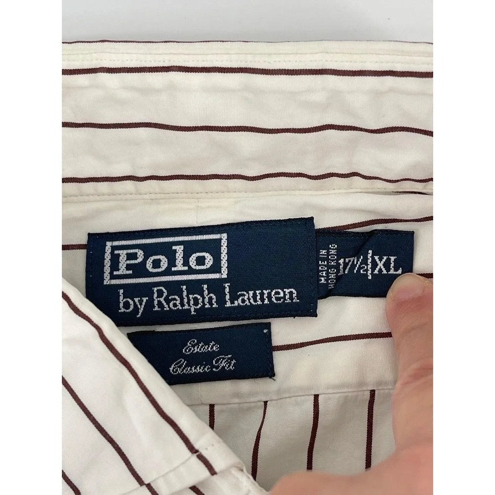 Polo Ralph Lauren Classic Fit Shirt Mens XL 17.5 White Striped Button Down‎